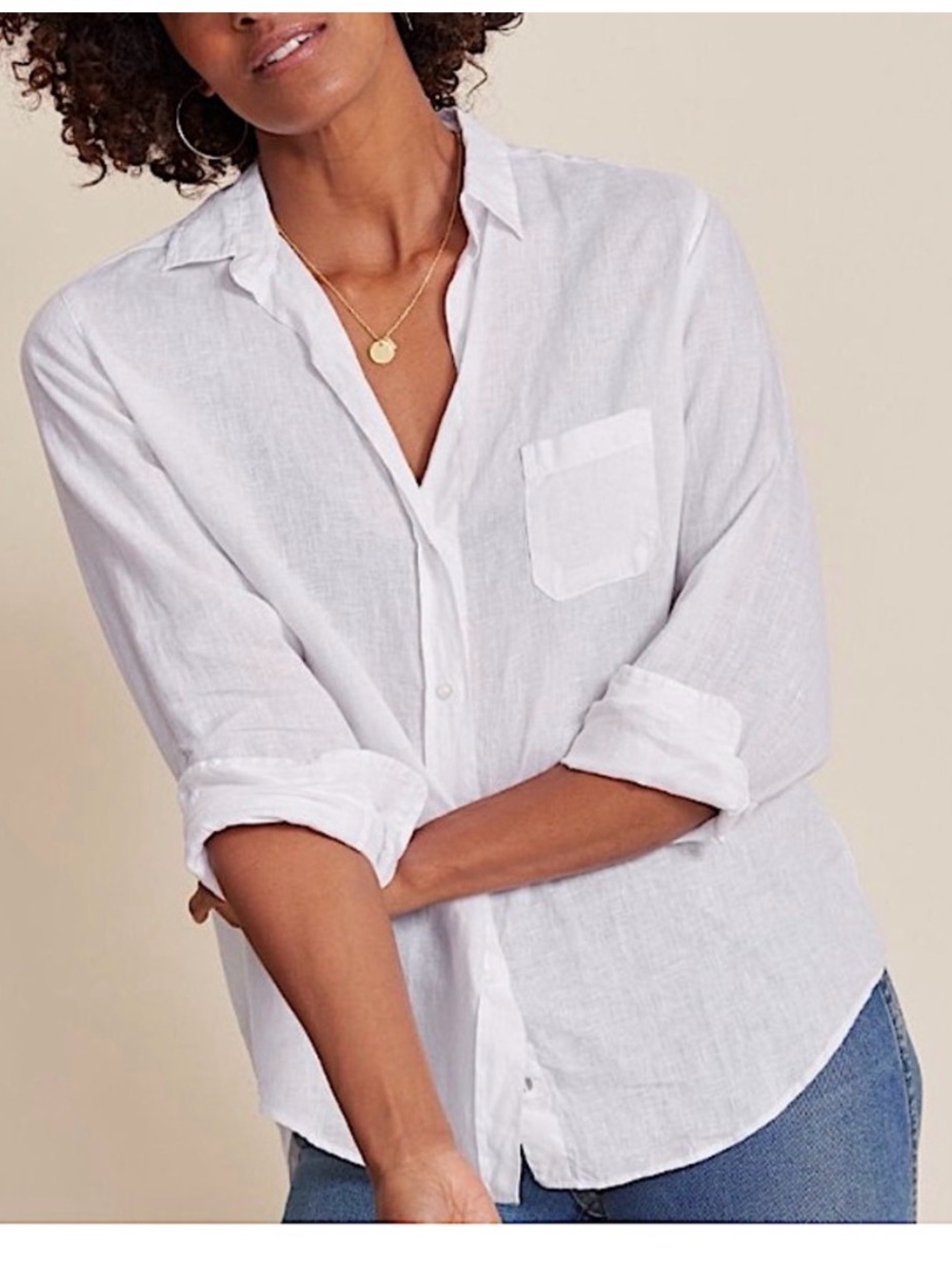 Frank & Eileen Grayson Hero Linen Button Down Shirt  White Classic 03 medium